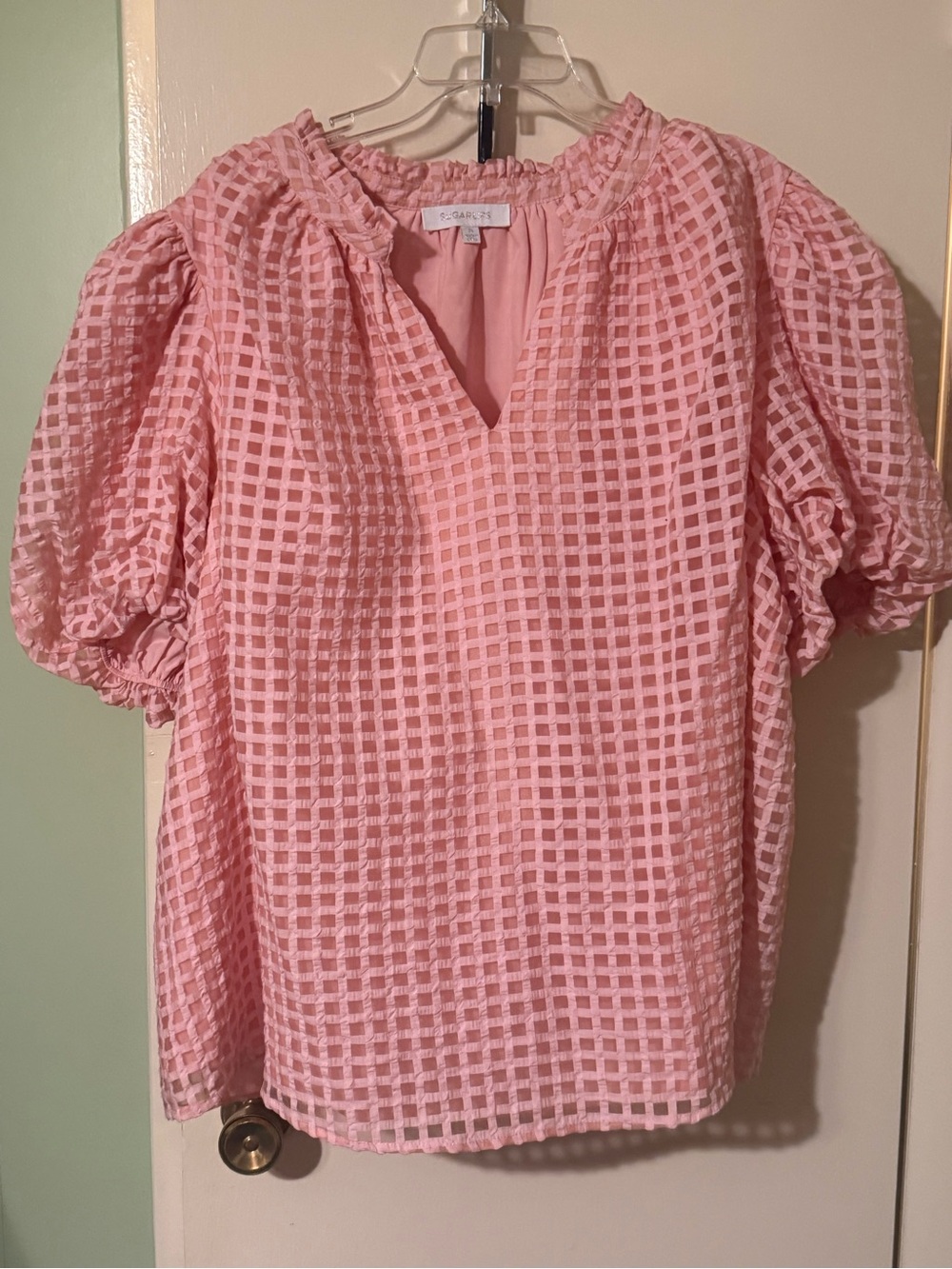 Sugarlips Pink Textured Puff-Sleeve Women’s Top